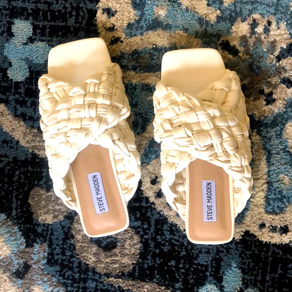 Steve Madden Cream Braided Slide Sandals